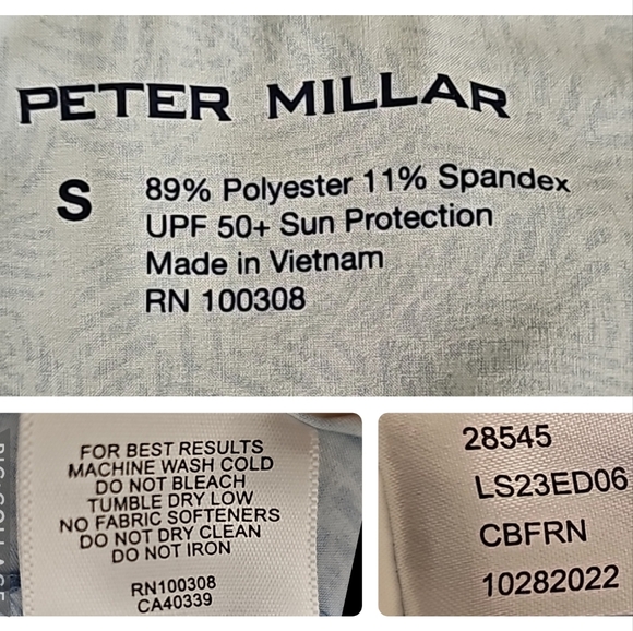 Peter Millar Crown Sport Carner Golf  Dress Cottage Blue Palm Frond Size Small - Picture 10 of 15